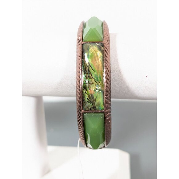 Dana Buchman Green Faux Abalone Copper Tone Bracelet 7" NEW - Picture 1 of 7